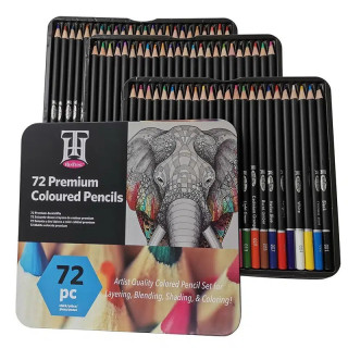 Цветни Моливи Черен Корпус | 72 Цвята в Луксозна Метална Кутия