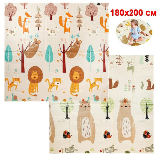 Топлоизолиращо килимче за игра (180x200 см) – Двулицево XPE, Лъвчета/Мечки, Постелка за прохождане