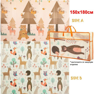 Сгъваемо меко килимче за игра за бебе 150x180x1 см, двулицево - с Горски Животни
