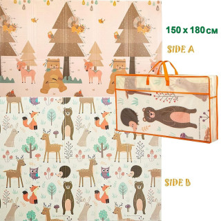 Сгъваемо меко килимче за игра за бебе 150x180x1 см, двулицево - с Горски Животни