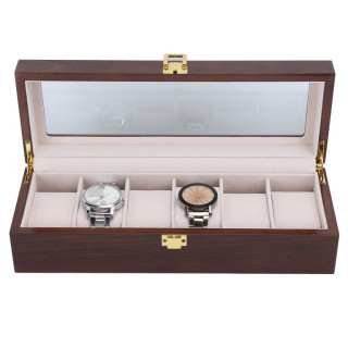 Дървена кутия за часовници – Орех, 6 отделения