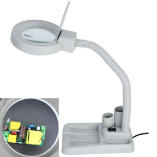 Работна лампа с лупа 5X/10X и LED осветление – Бяла