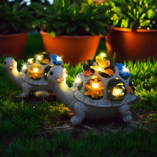 Соларна градинска лампа Костенурка със сукуленти LED