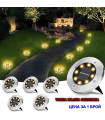 Соларна LED лампа за земя Disk Lights - 8 LED, топла жълта светлина, инокс