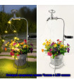 Соларна градинска лампа Чешма с LED нишки и метална кофа-саксия