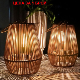 Соларна лампа за градина от ратан с топла светлина