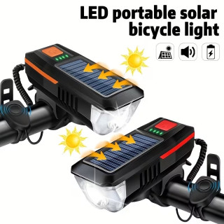 LED фар за колело със соларен панел и звънец | USB зареждане