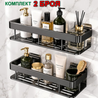Комплект 2 черни етажерки за баня без пробиване